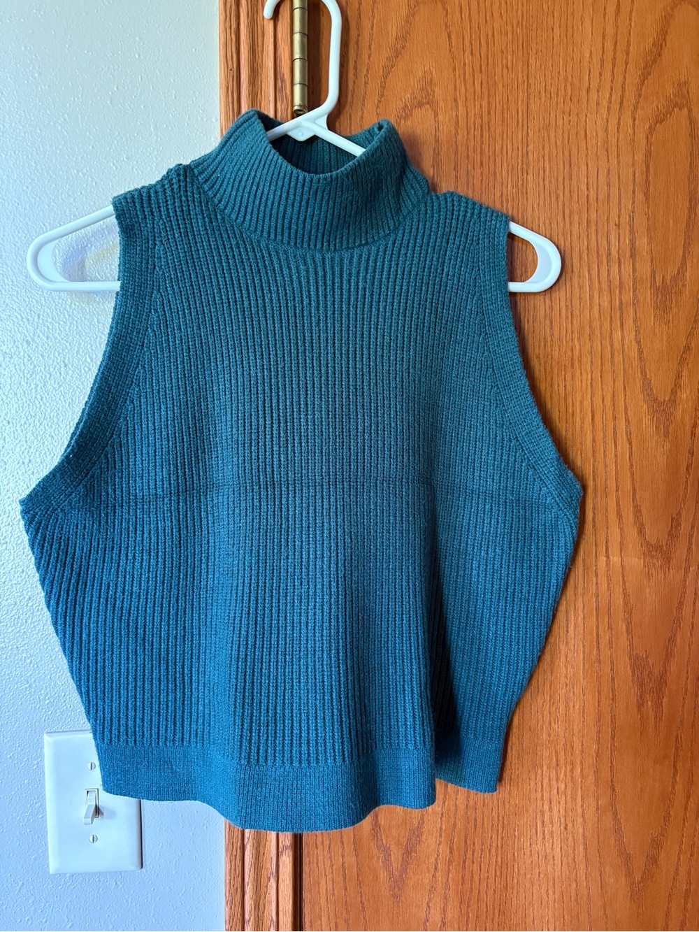 She + Sky Sleeveless Cowl Neck Ribbed Sweater in Teal Blue-Green
